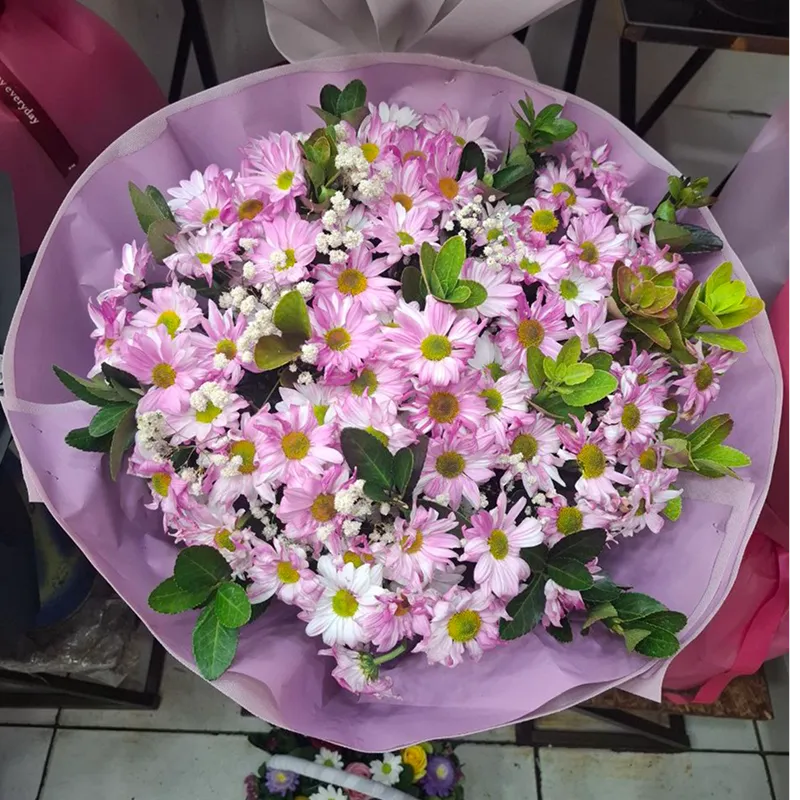 💜 Букет «Розовая ромашковая сказка»